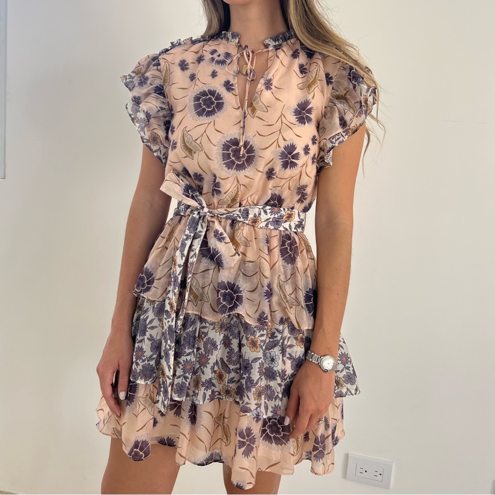 Tiered ruffle skirt short sleeve dress with ruffle details
